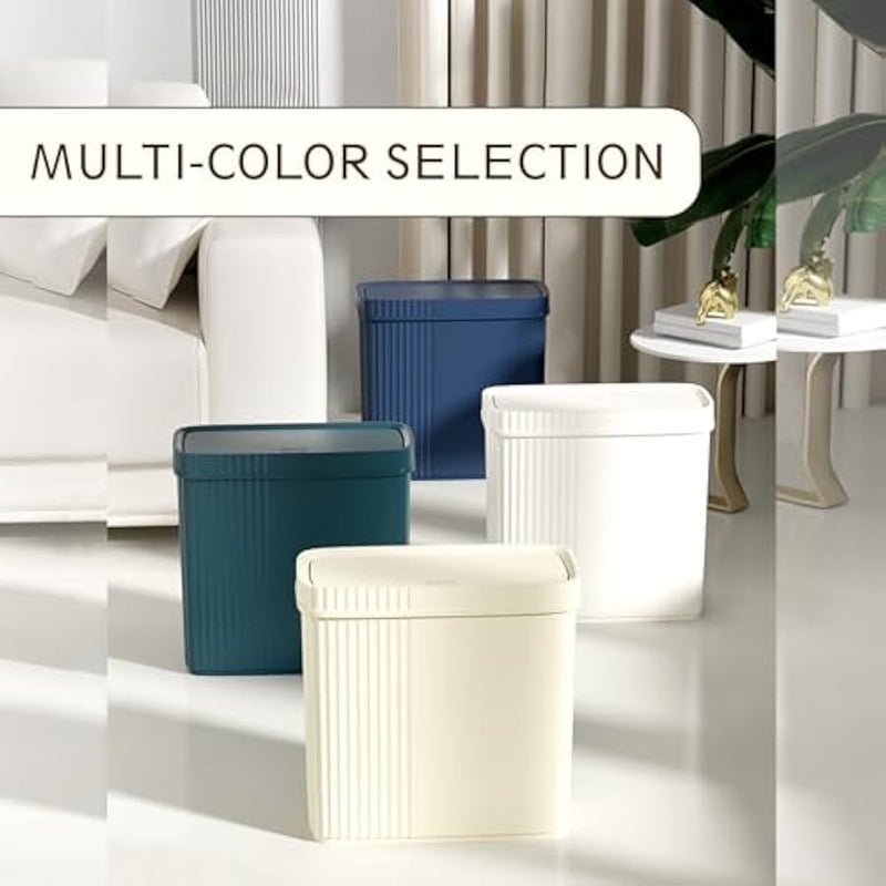 يوجولي سلة مهملات صغيرة للحمام مع غطاء، سلة مهملات بلاستيكية رفيعة للمطبخ، غرفة الغسيل، المكتب، غرفة الاطفال، المسكن، بيج، 2.4 جالون، عبوتان - Image 4